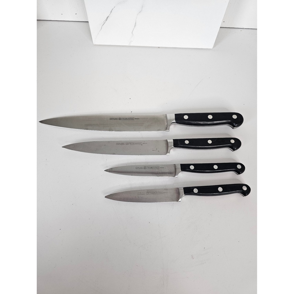 Tramontina Brazil High Carbon‎ Stain Free Steel Knife Set 4 Piece Black Handle